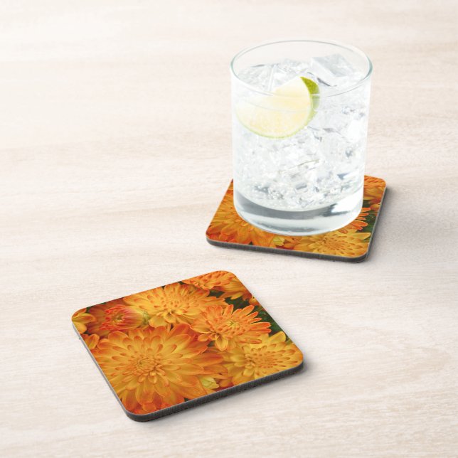 Fire Orange Chrysanthemums Coaster (Right Side)