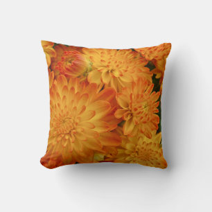 Fire Orange Chrysanthemums Cushion