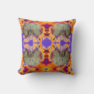 Fire Orchid, abstract tropical floral painting Cushion