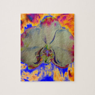 Fire Orchid, abstract tropical floral painting Jigsaw Puzzle