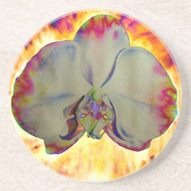 Fire Orchid, abstract vibrant watercolor floral Coaster (Front)