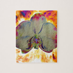 Fire Orchid, abstract vibrant watercolor floral Jigsaw Puzzle