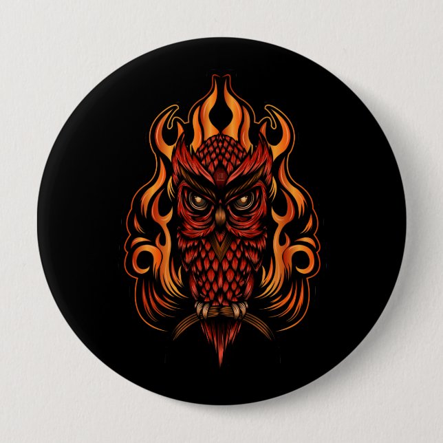 Fire Owl 10 Cm Round Badge (Front)