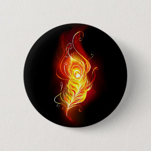 Fire Peacock Feather 6 Cm Round Badge