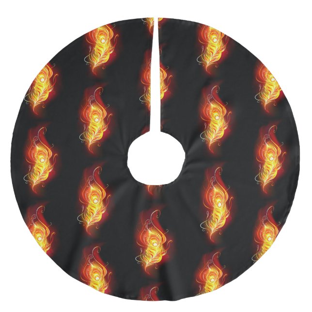 Fire Peacock Feather Brushed Polyester Tree Skirt (Front)