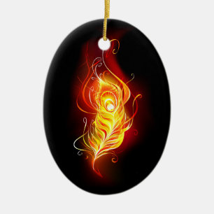 Fire Peacock Feather Ceramic Ornament