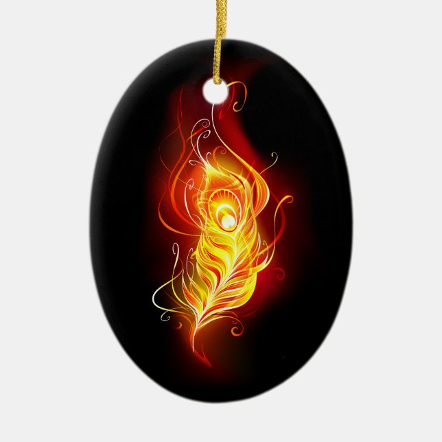Fire Peacock Feather Ceramic Ornament (Front)