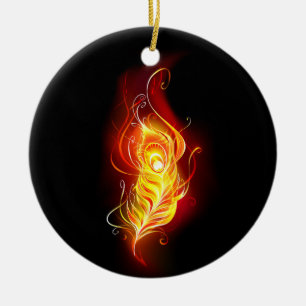 Fire Peacock Feather Ceramic Ornament