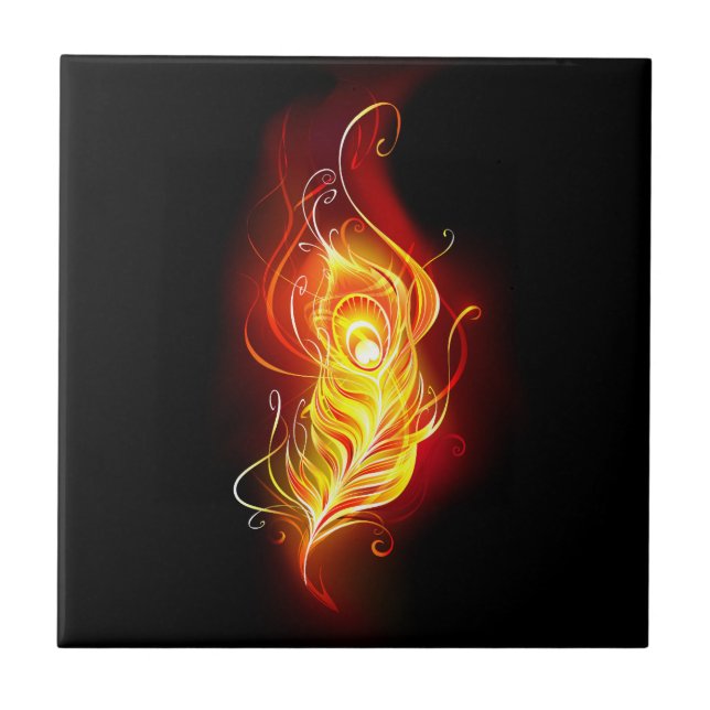 Fire Peacock Feather Ceramic Tile (Front)