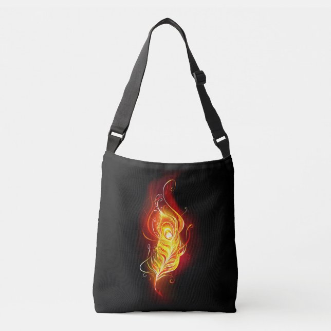 Fire Peacock Feather Crossbody Bag (Front)
