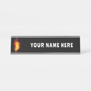 Fire Peacock Feather Desk Name Plate