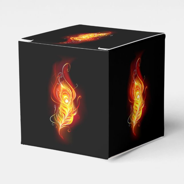 Fire Peacock Feather Favour Box (Front Side)