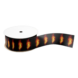 Fire Peacock Feather Grosgrain Ribbon