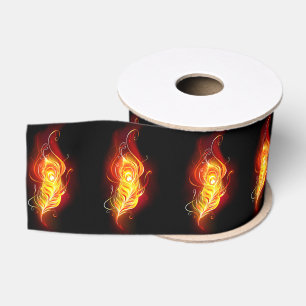 Fire Peacock Feather Grosgrain Ribbon