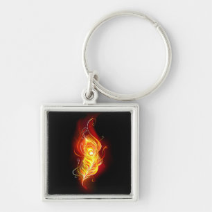 Fire Peacock Feather Key Ring