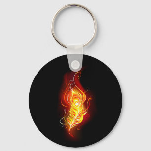 Fire Peacock Feather Key Ring