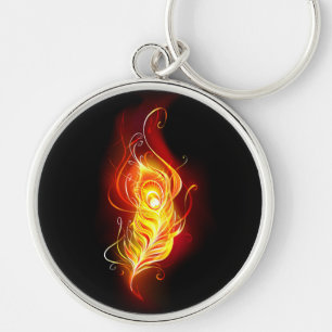 Fire Peacock Feather Key Ring
