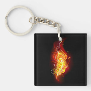 Fire Peacock Feather Key Ring
