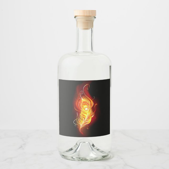 Fire Peacock Feather Liquor Bottle Label (Front)