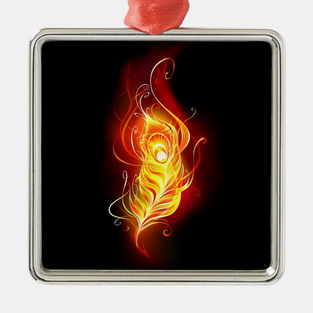 Fire Peacock Feather Metal Ornament (Front)