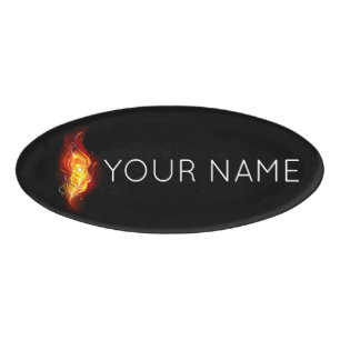 Fire Peacock Feather Name Tag