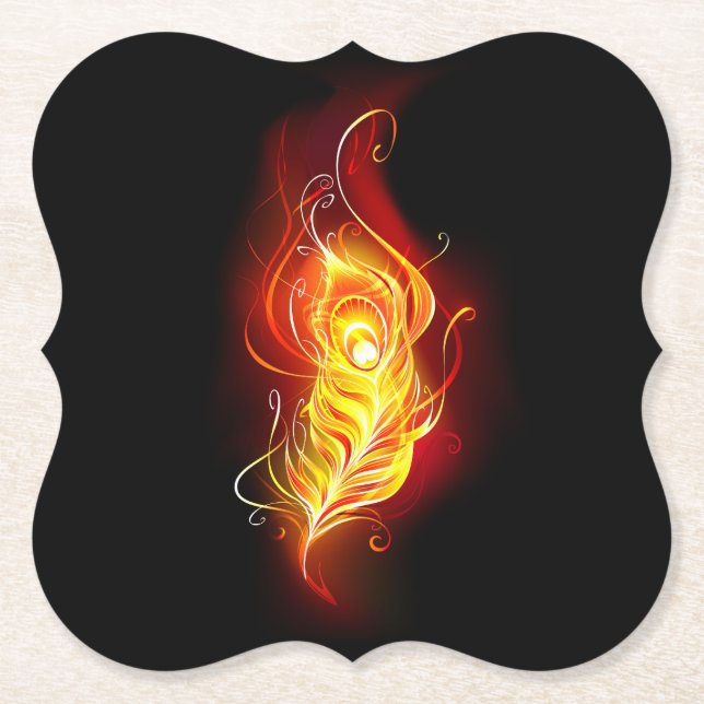 Fire Peacock Feather Paper Coaster (Front)