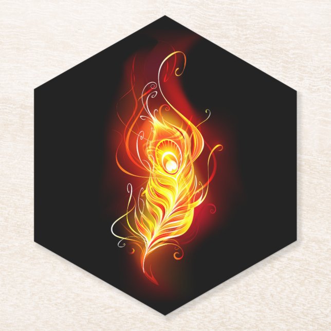 Fire Peacock Feather Paper Coaster (Front)