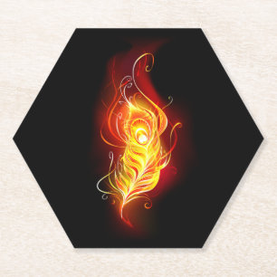 Fire Peacock Feather Paper Coaster