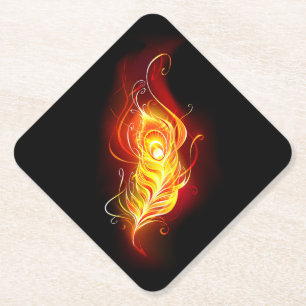 Fire Peacock Feather Paper Coaster