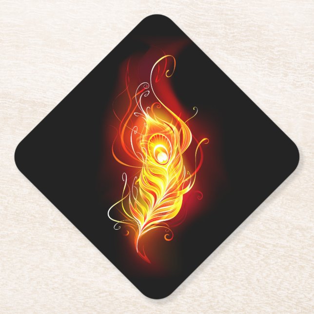 Fire Peacock Feather Paper Coaster (Front)