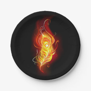 Fire Peacock Feather Paper Plate