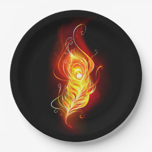 Fire Peacock Feather Paper Plate
