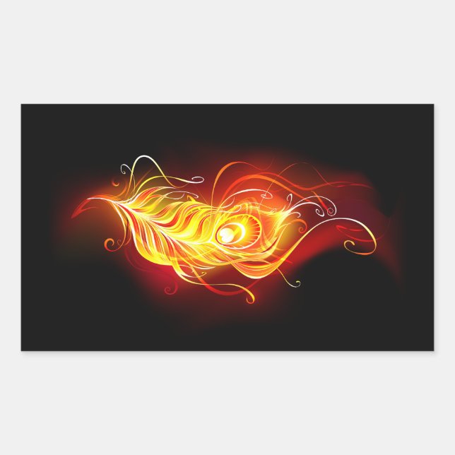 Fire Peacock Feather Rectangular Sticker (Front)