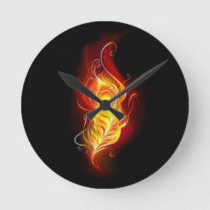 Fire Peacock Feather Round Clock