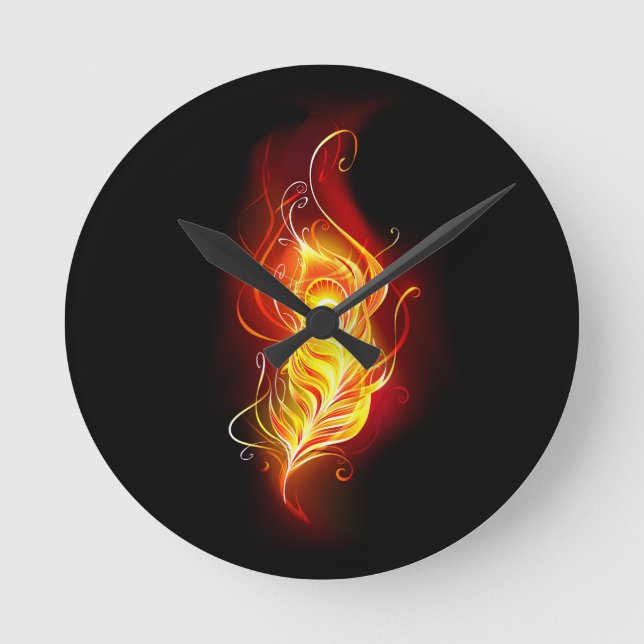 Fire Peacock Feather Round Clock (Front)