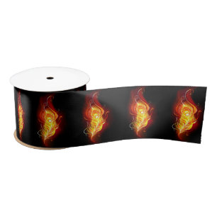 Fire Peacock Feather Satin Ribbon