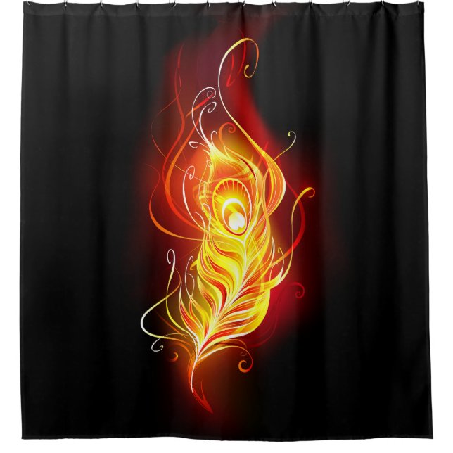 Fire Peacock Feather Shower Curtain (Front)