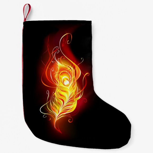 Fire Peacock Feather Small Christmas Stocking (Front)