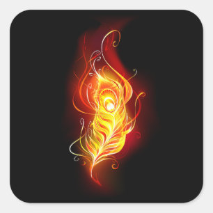 Fire Peacock Feather Square Sticker