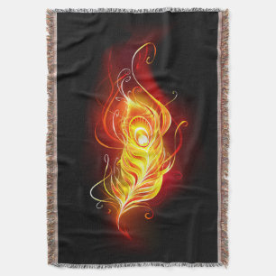 Fire Peacock Feather Throw Blanket