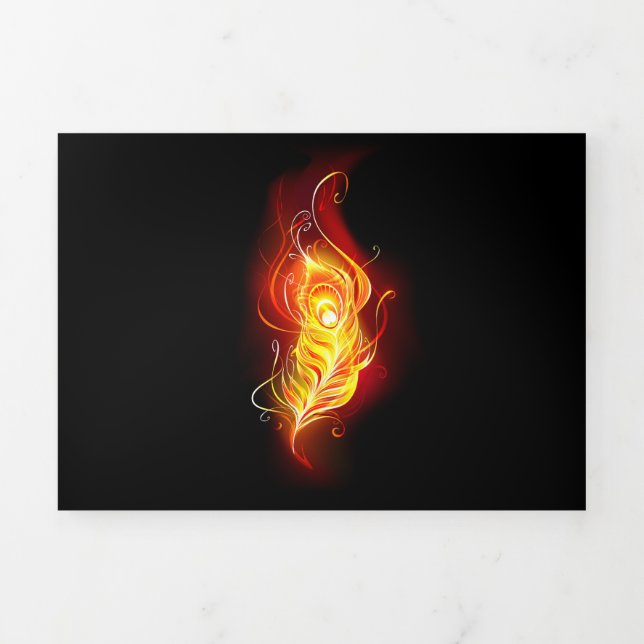 Fire Peacock Feather Tri-Fold Card (Cover)