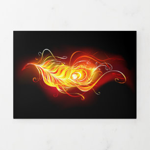 Fire Peacock Feather Tri-Fold Card