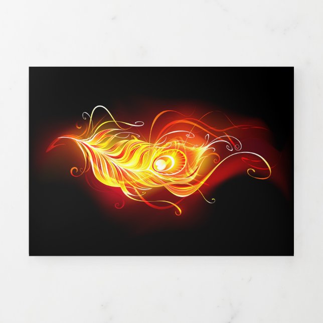 Fire Peacock Feather Tri-Fold Card (Cover)