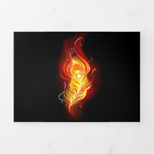 Fire Peacock Feather Tri-Fold Holiday Card