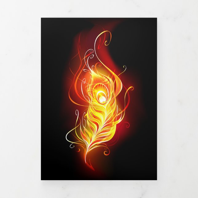 Fire Peacock Feather Tri-Fold Invitation (Cover)