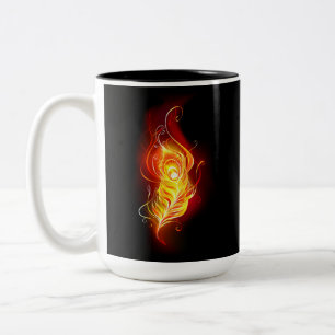 Fire Peacock Feather Two-Tone Coffee Mug