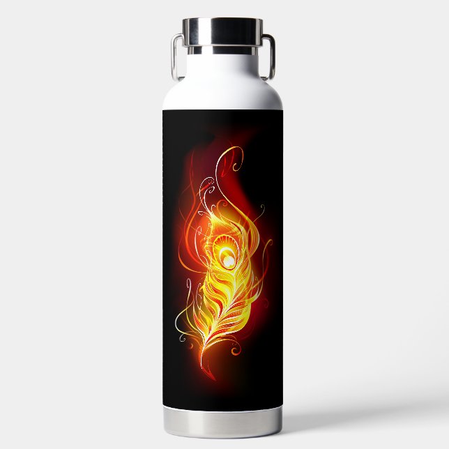 Fire Peacock Feather Water Bottle (Front)
