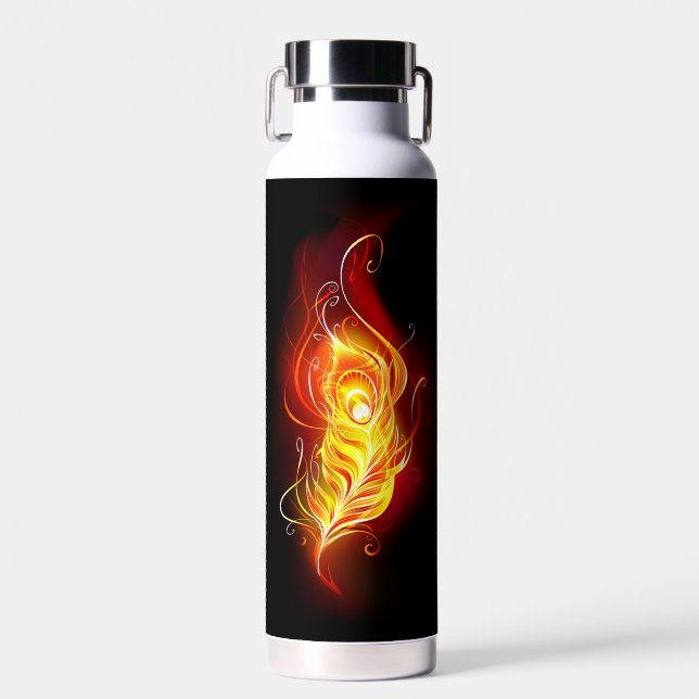 Fire Peacock Feather Water Bottle (Front)