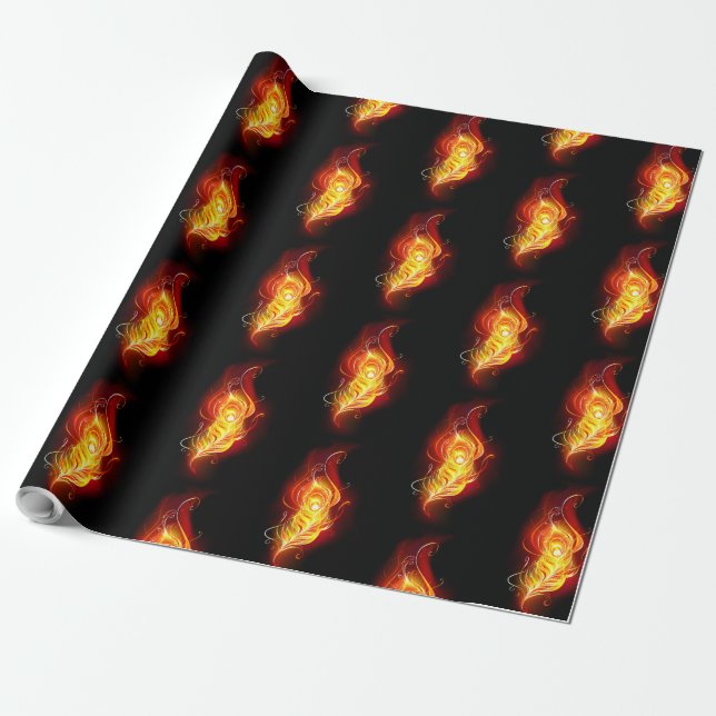 Fire Peacock Feather Wrapping Paper (Unrolled)