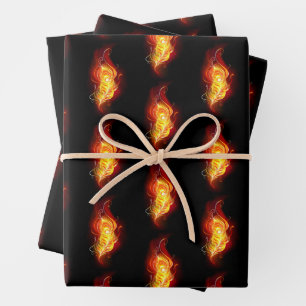 Fire Peacock Feather Wrapping Paper Sheet